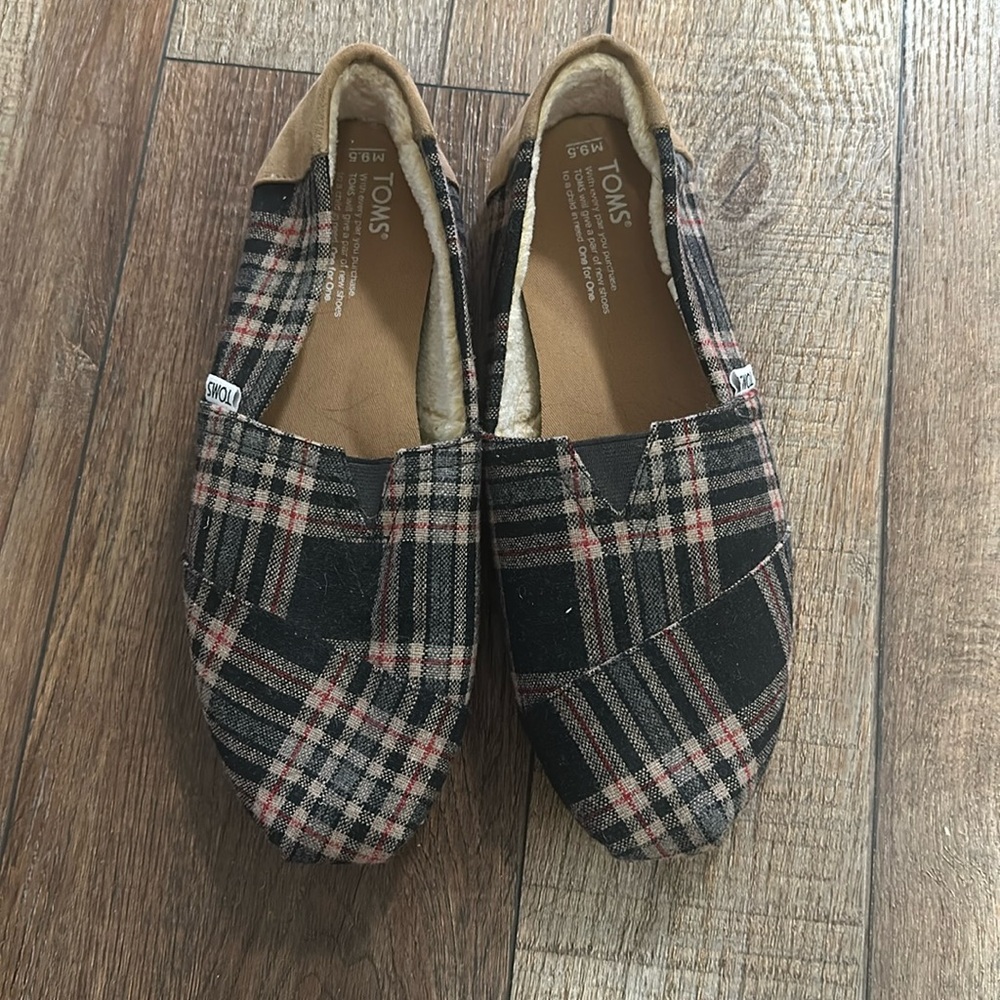 Tom's Mens Plaid Slip On Shoes Loafers Sz M9.5 Comfy Corduroy Heel